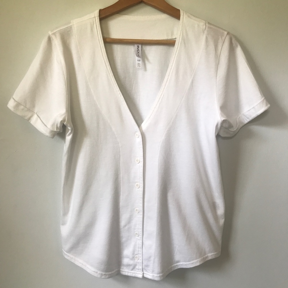 RVCA Button Up V Neck Tee Shirt, Size S